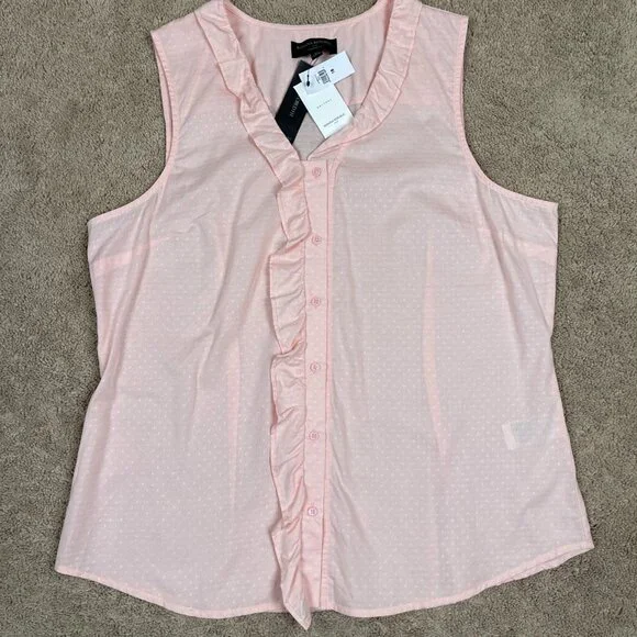 Banana Republic Shirt Women 18 Peach Ruffle Tailored Fit Boho Cottage Career NWT - Picture 5 of 9